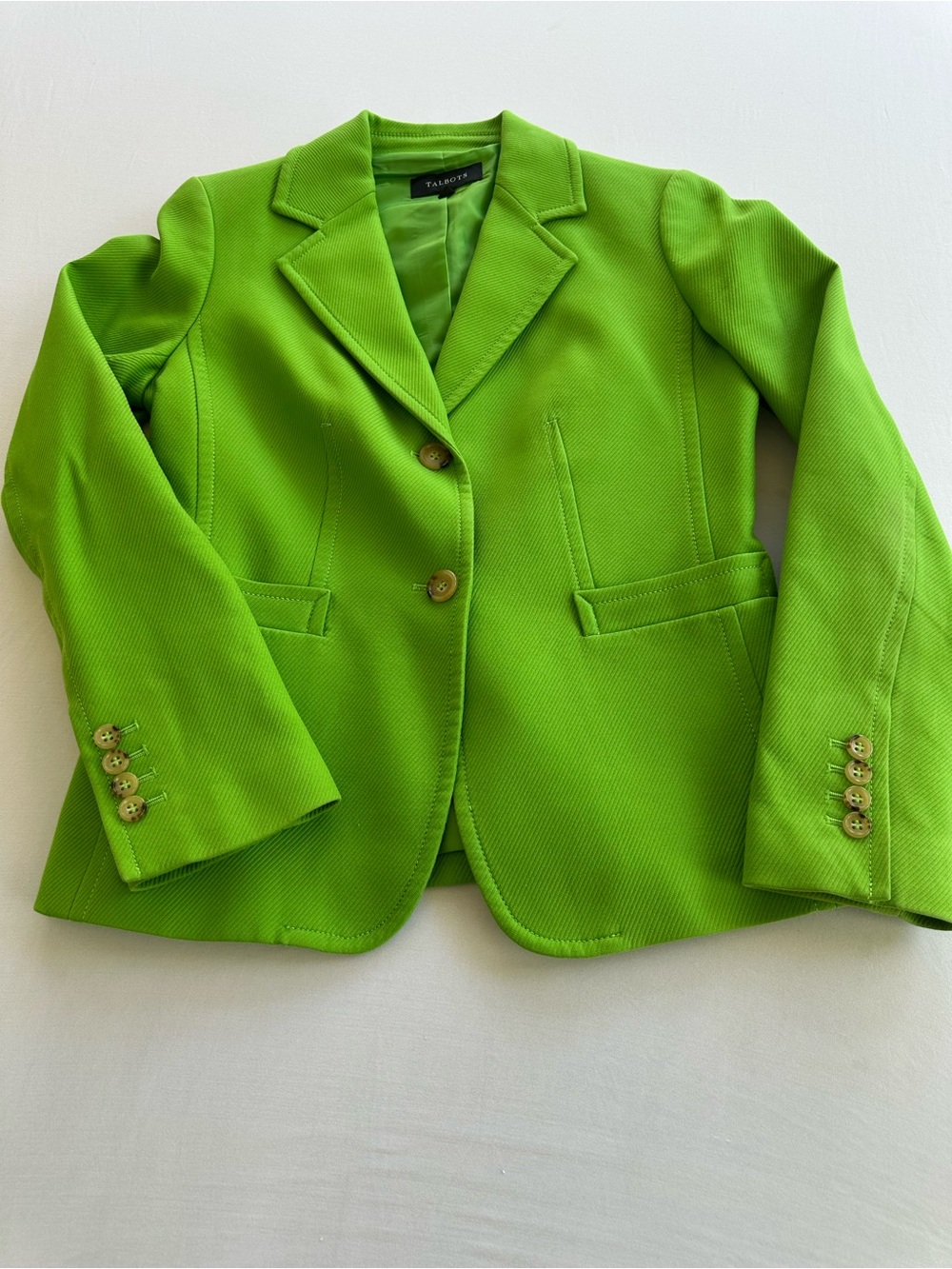 Talbots Women’s Bright Green 100 %Cotton Tailored 2 Button Sz 4 Lined w/Pockets